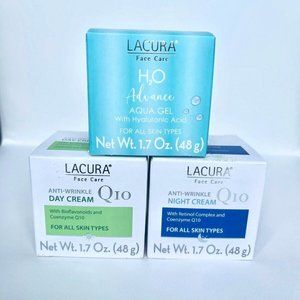 LACURA 3 Pack: Q10 Day & Night Cream, H20 Aqua Gel- Skin Care Set for Anti Aging